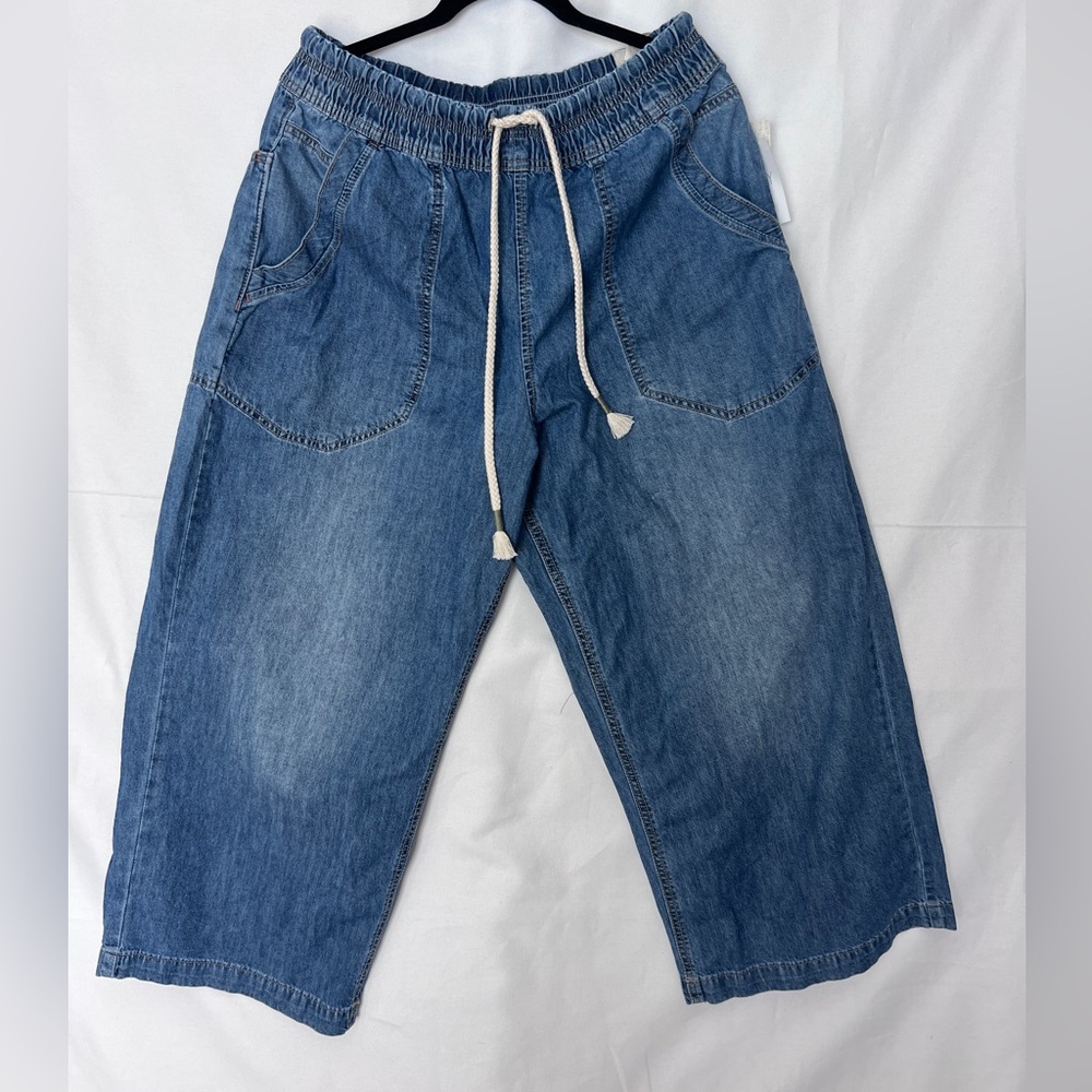 Free People Easy Pull on Light Blue Elastic Waist Denim Pants NWT SIZE L - Picture 2 of 9